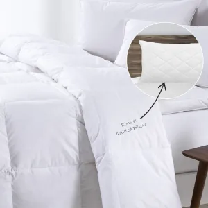 500GSM Goose Feather Down Quilt & Bamboo Quilted Pillow Set | Single | White