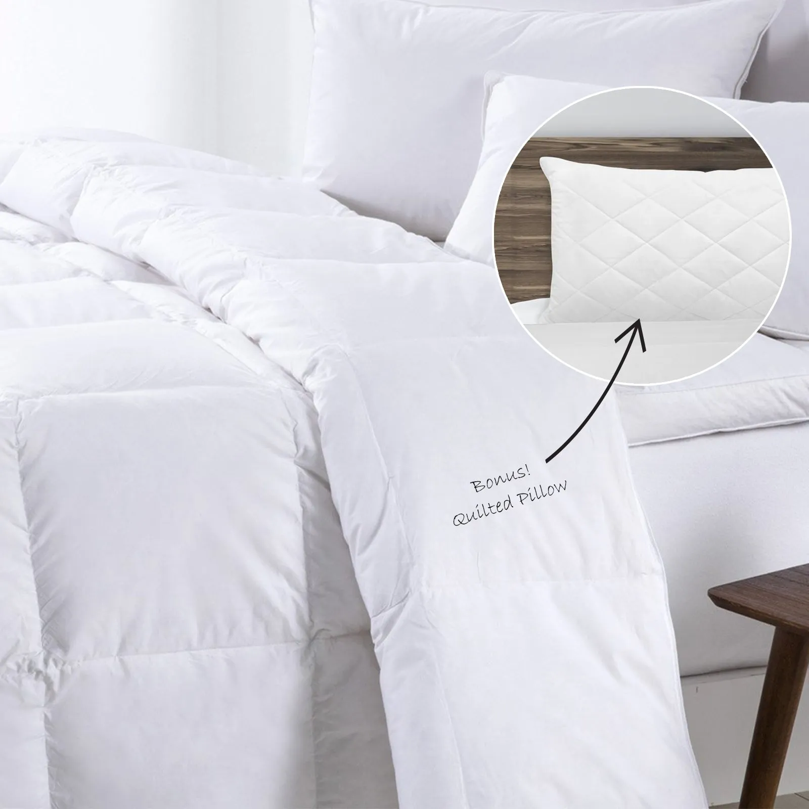500GSM Goose Feather Down Quilt & Bamboo Quilted Pillow Set | Single | White