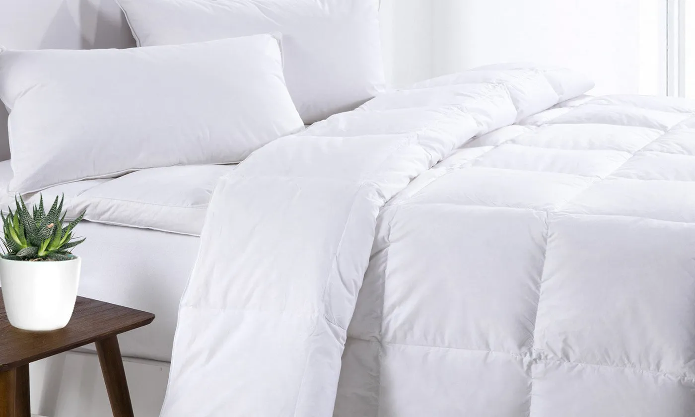 500GSM Goose Feather Down Quilt & Bamboo Quilted Pillow Set | Single | White