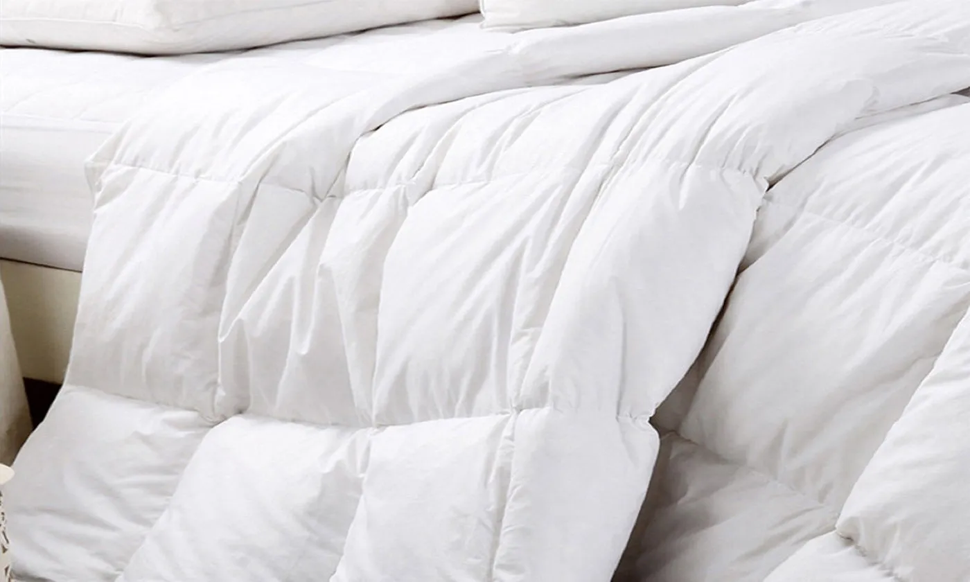 500GSM Goose Feather Down Quilt & Bamboo Quilted Pillow Set | Single | White