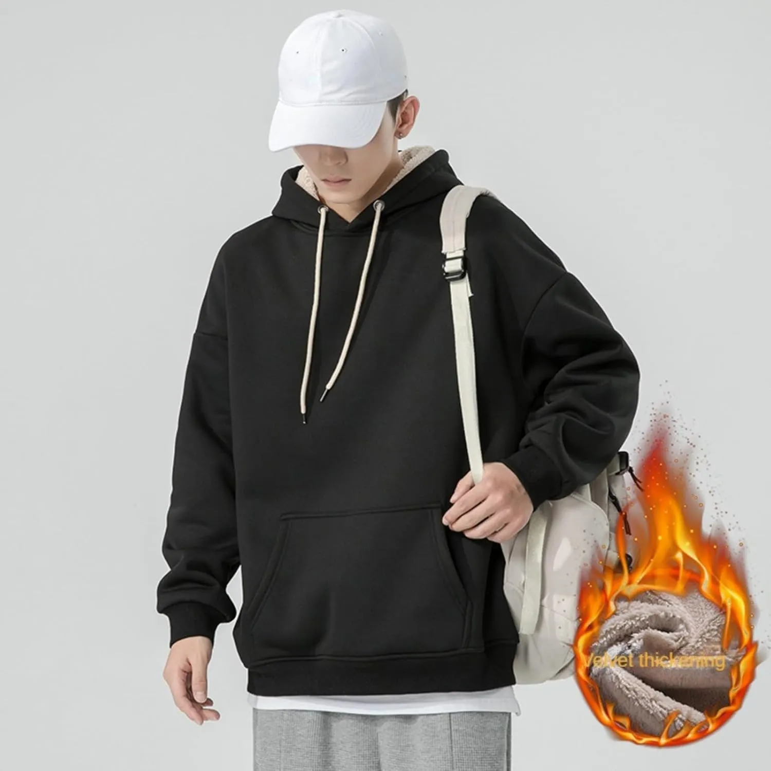 Aobiono Men Women Fleece Sherpa Lined Oversized Hoodie Winter Warm Thermal Fuzzy Pullover Hooded Sweatshirt Fall Thick Comfy