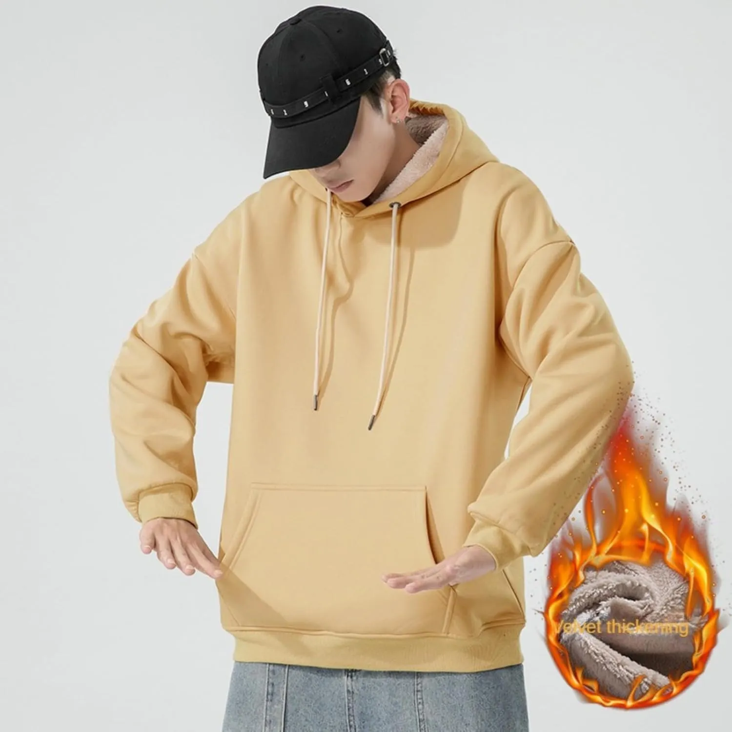 Aobiono Men Women Fleece Sherpa Lined Oversized Hoodie Winter Warm Thermal Fuzzy Pullover Hooded Sweatshirt Fall Thick Comfy