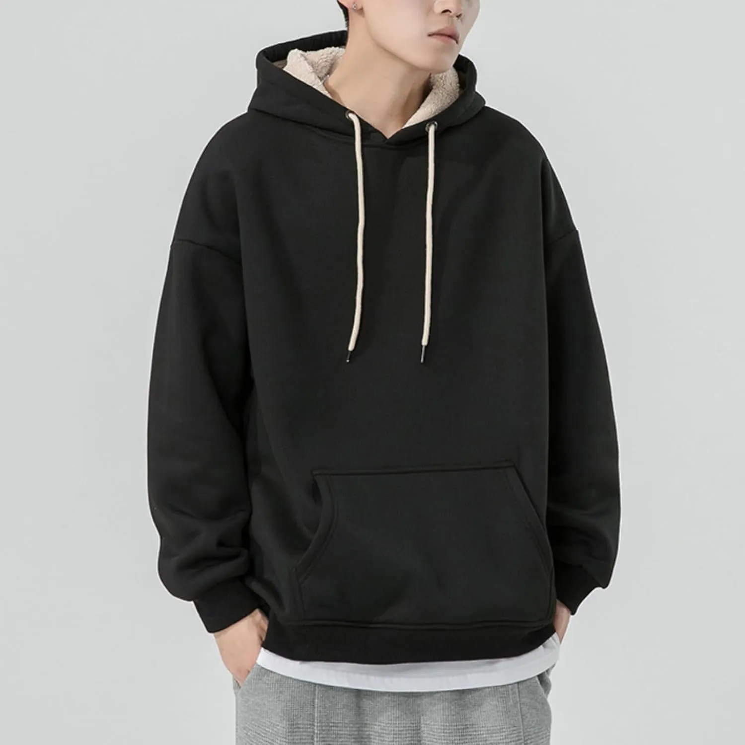 Aobiono Men Women Fleece Sherpa Lined Oversized Hoodie Winter Warm Thermal Fuzzy Pullover Hooded Sweatshirt Fall Thick Comfy