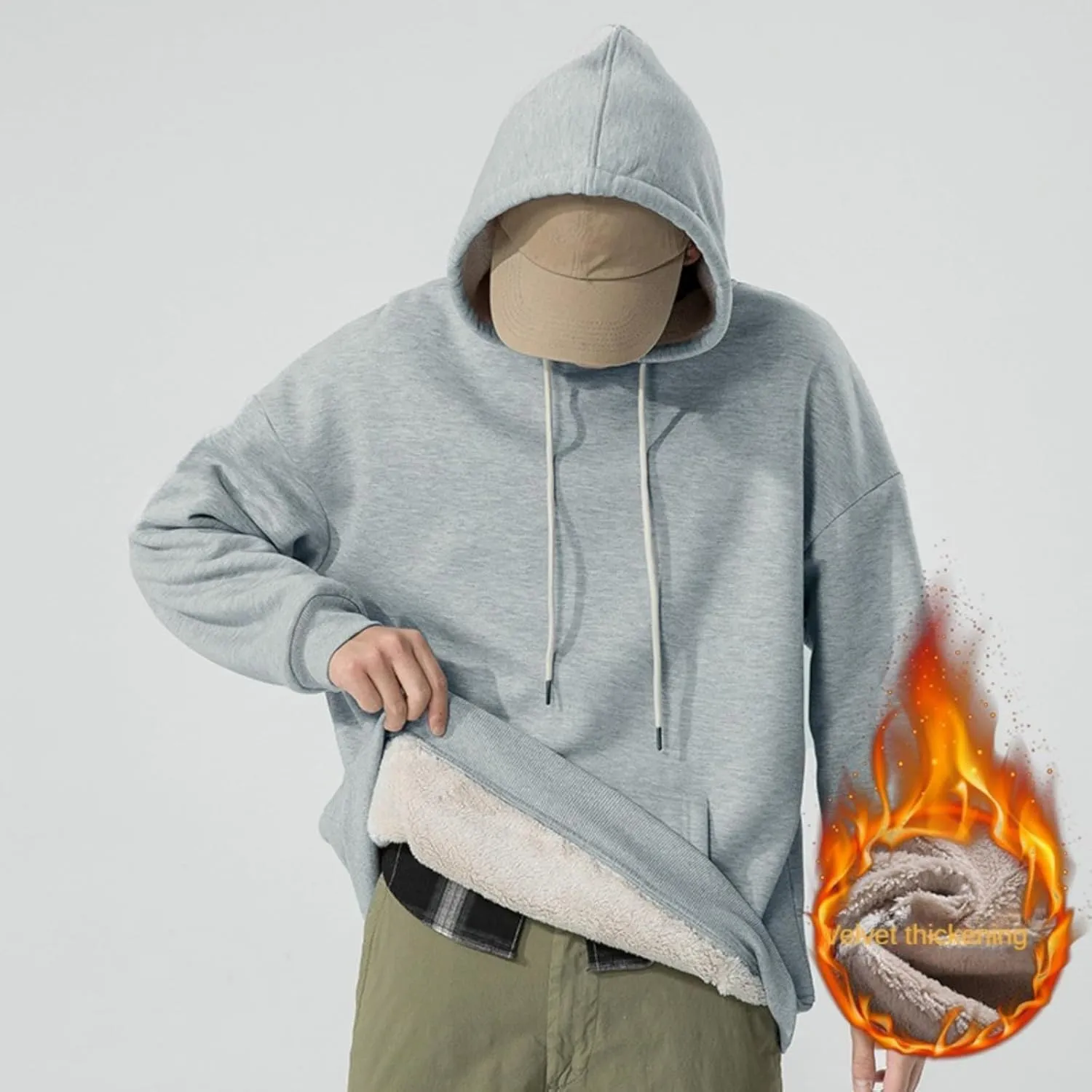 Aobiono Men Women Fleece Sherpa Lined Oversized Hoodie Winter Warm Thermal Fuzzy Pullover Hooded Sweatshirt Fall Thick Comfy