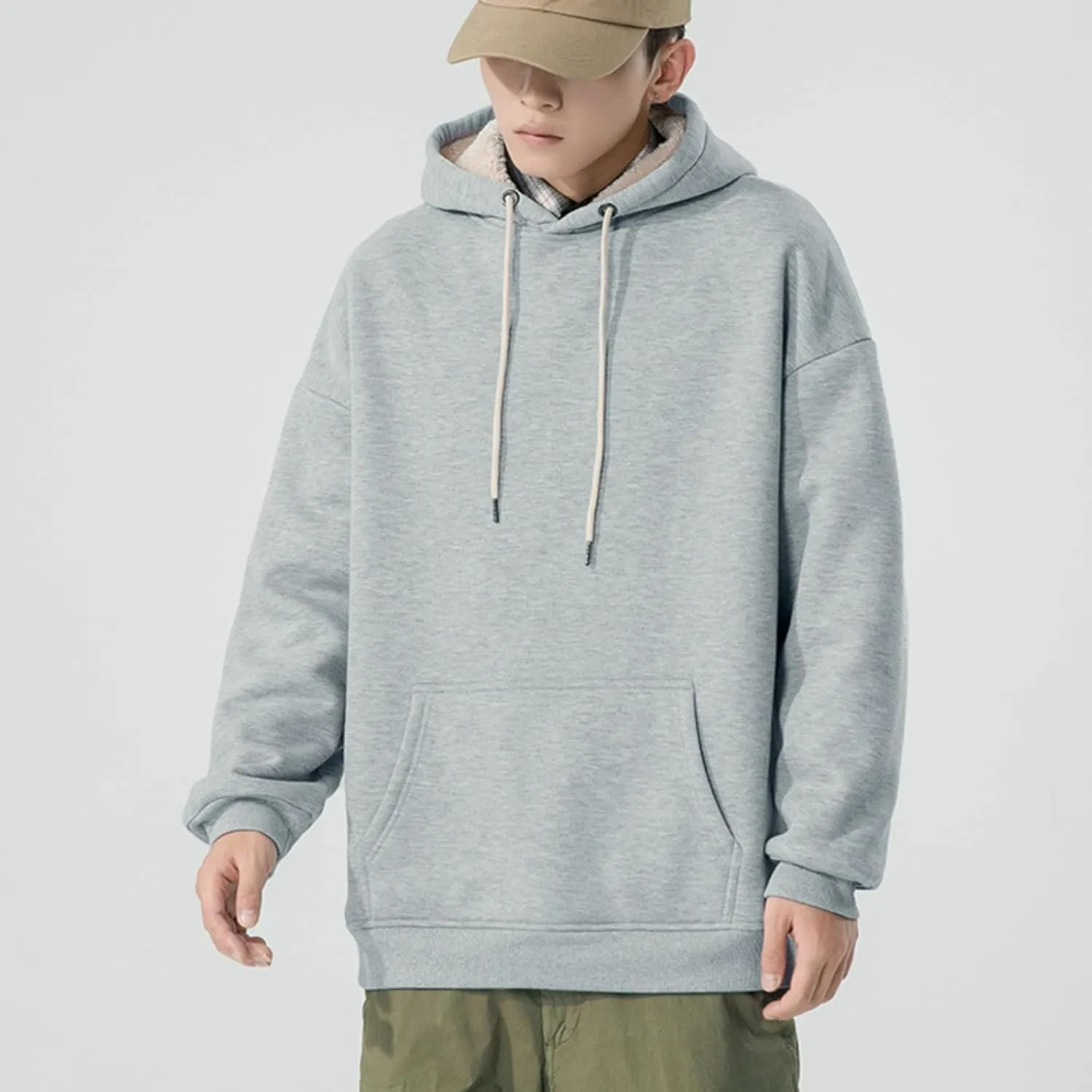 Aobiono Men Women Fleece Sherpa Lined Oversized Hoodie Winter Warm Thermal Fuzzy Pullover Hooded Sweatshirt Fall Thick Comfy