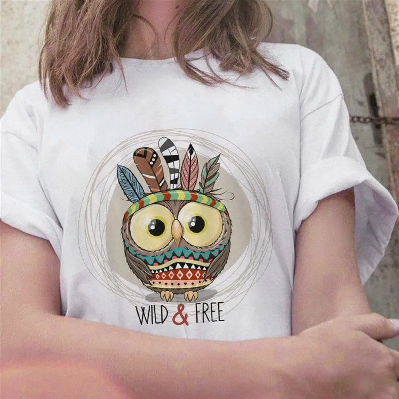 Cartoon Owl Graphic Printed Casual T Shirt