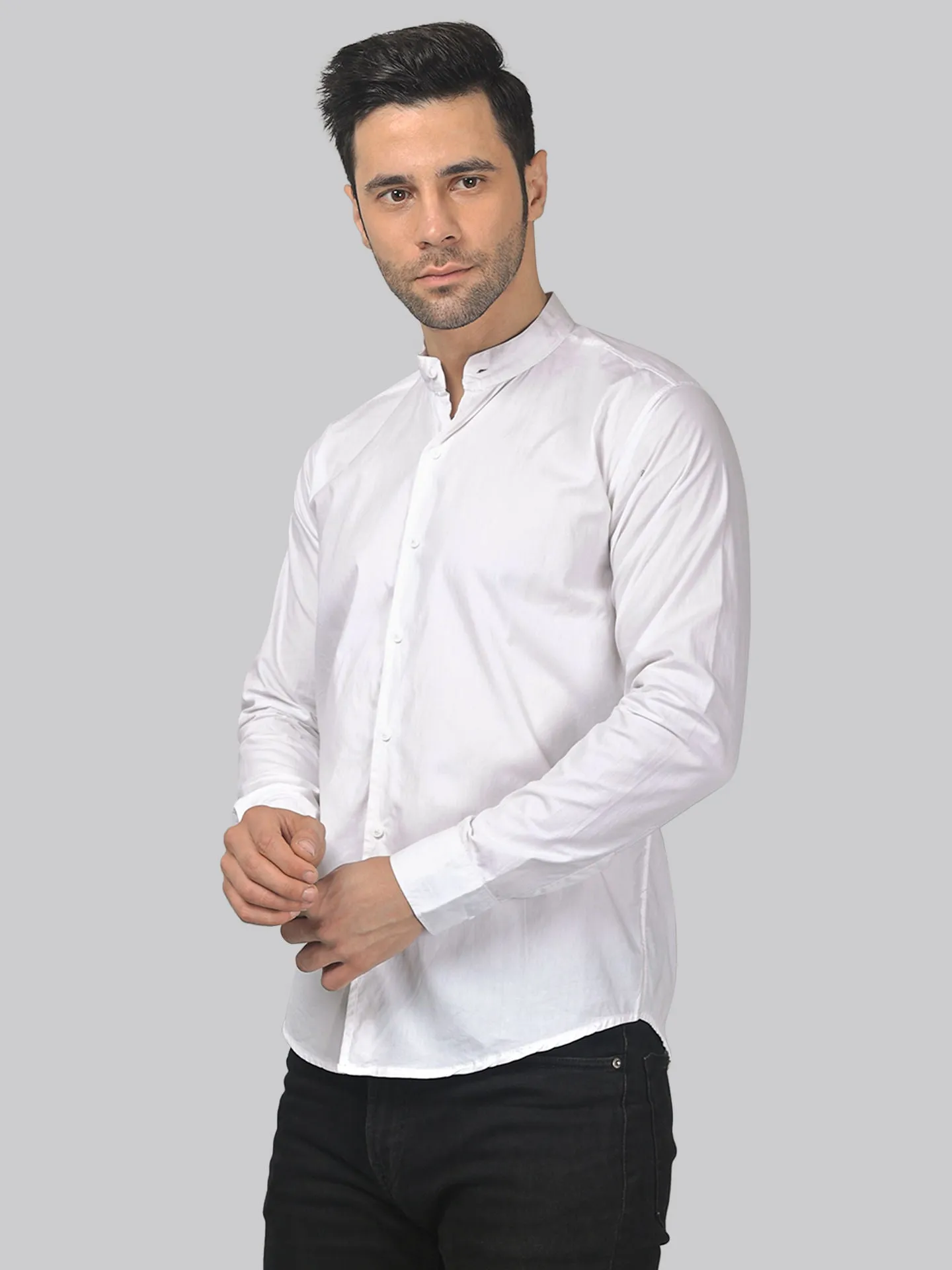 Dope White Cotton Mandarin Men's Shirt