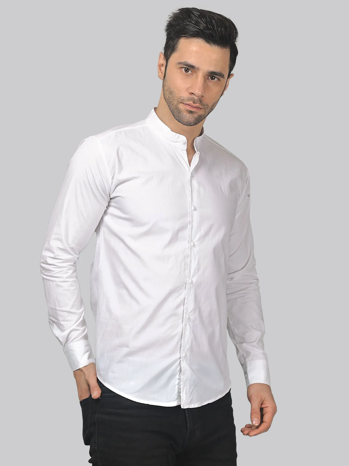 Dope White Cotton Mandarin Men's Shirt