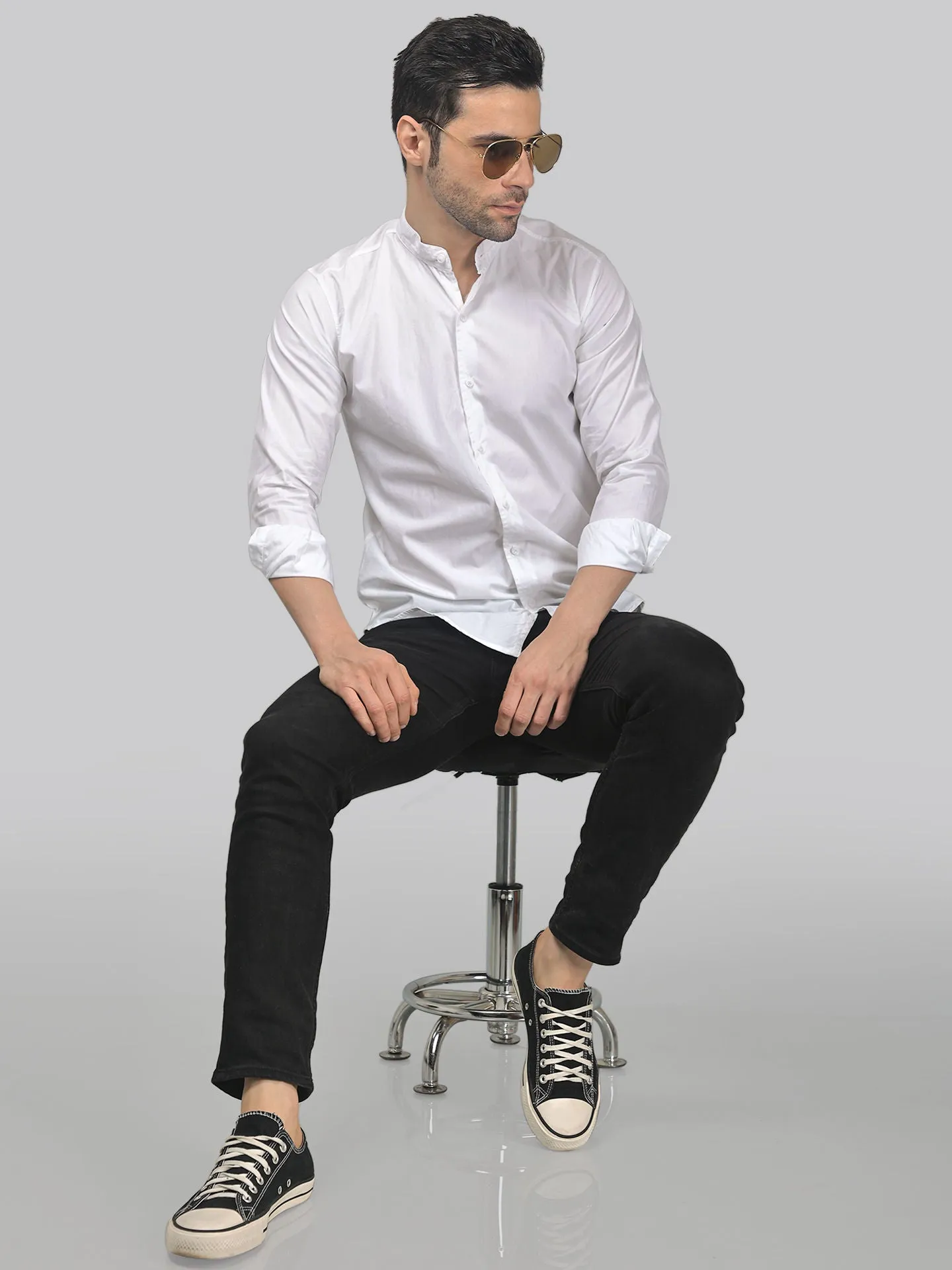 Dope White Cotton Mandarin Men's Shirt