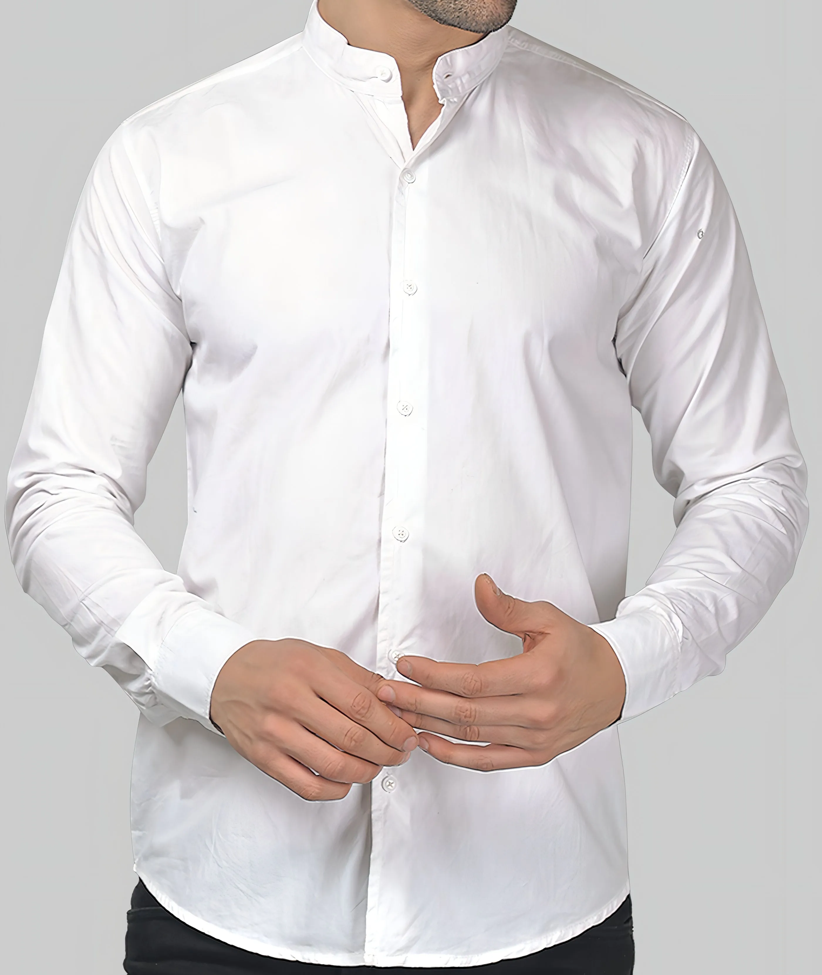 Dope White Cotton Mandarin Men's Shirt