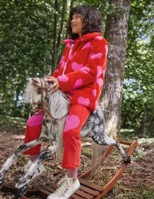Faux Fur Coat-Rockabilly Red/Pink Hearts