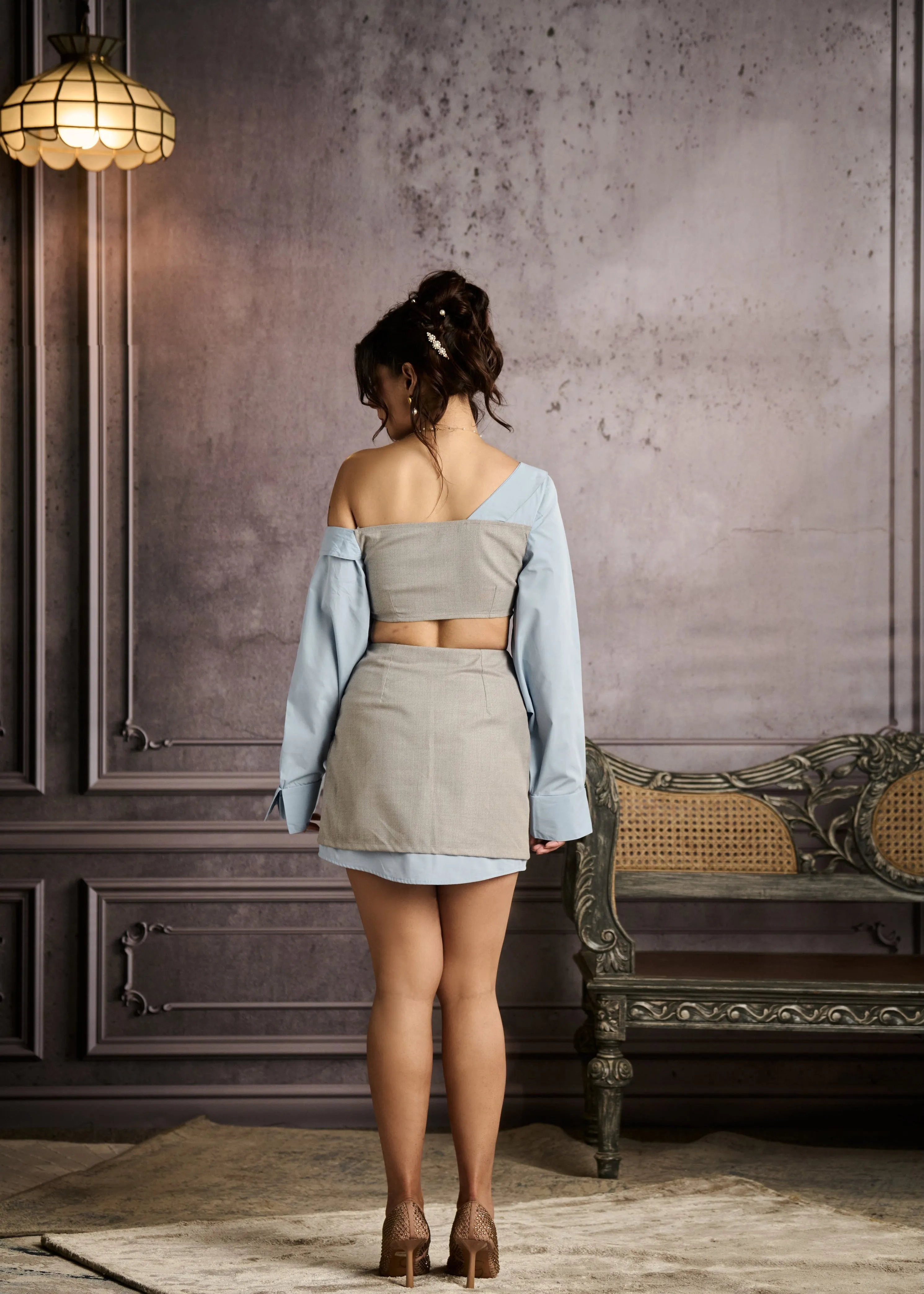 Fia Grey Plaid and Blue Tailored Mini Skirt