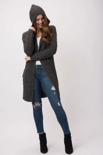 Harper Hooded Cardigan Sweater - Available in Mocha