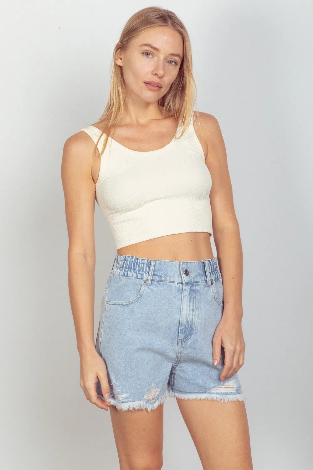 Layering Patterned Crop Tank - Mocha