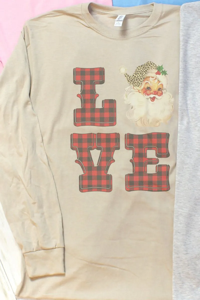 Love Santa Buffalo Plaid Unisex Dri-Power Long-Sleeve 50/50 Tee