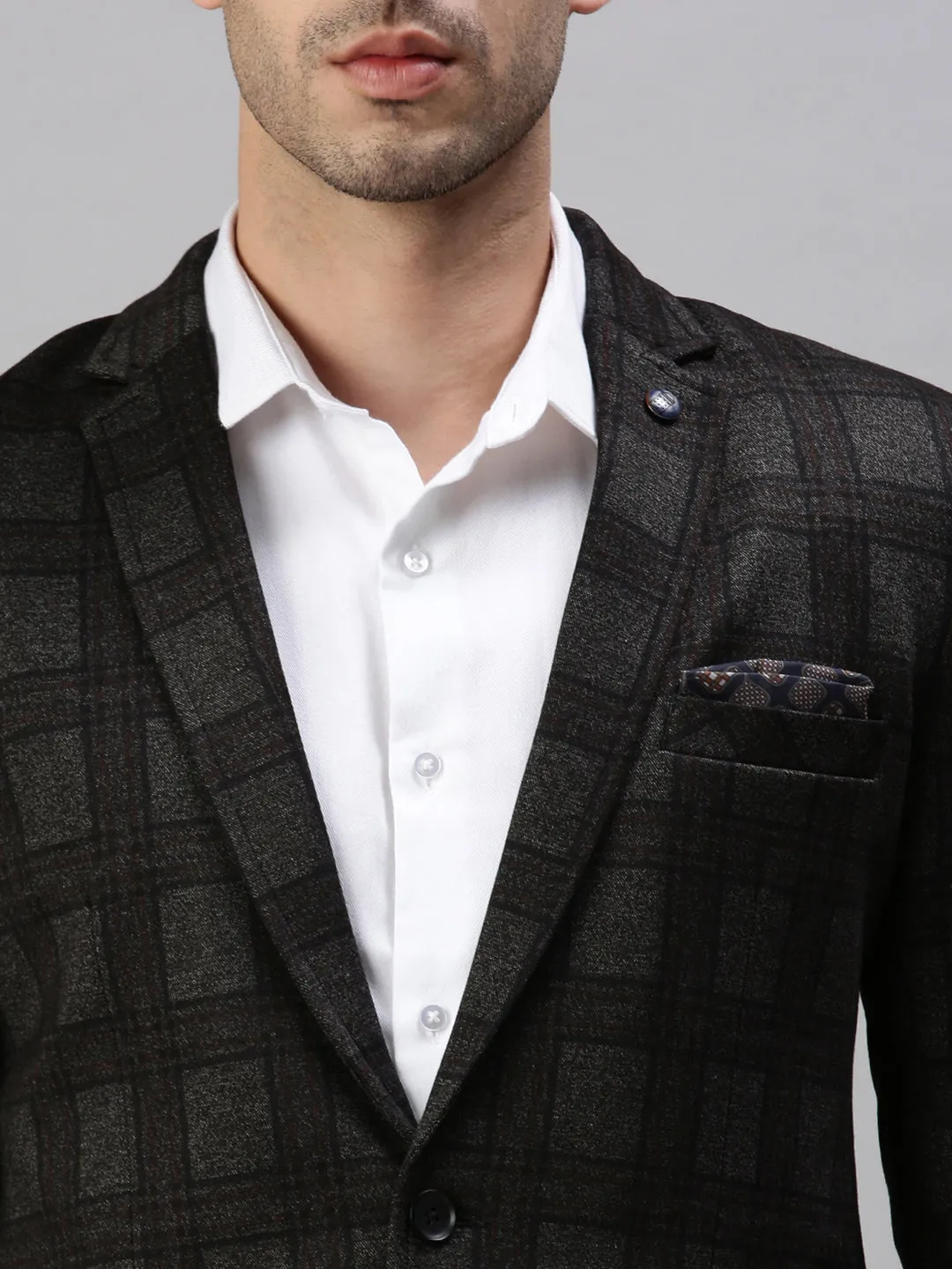 Men Black Checked Single-Breasted Slim-Fit Formal Blazer