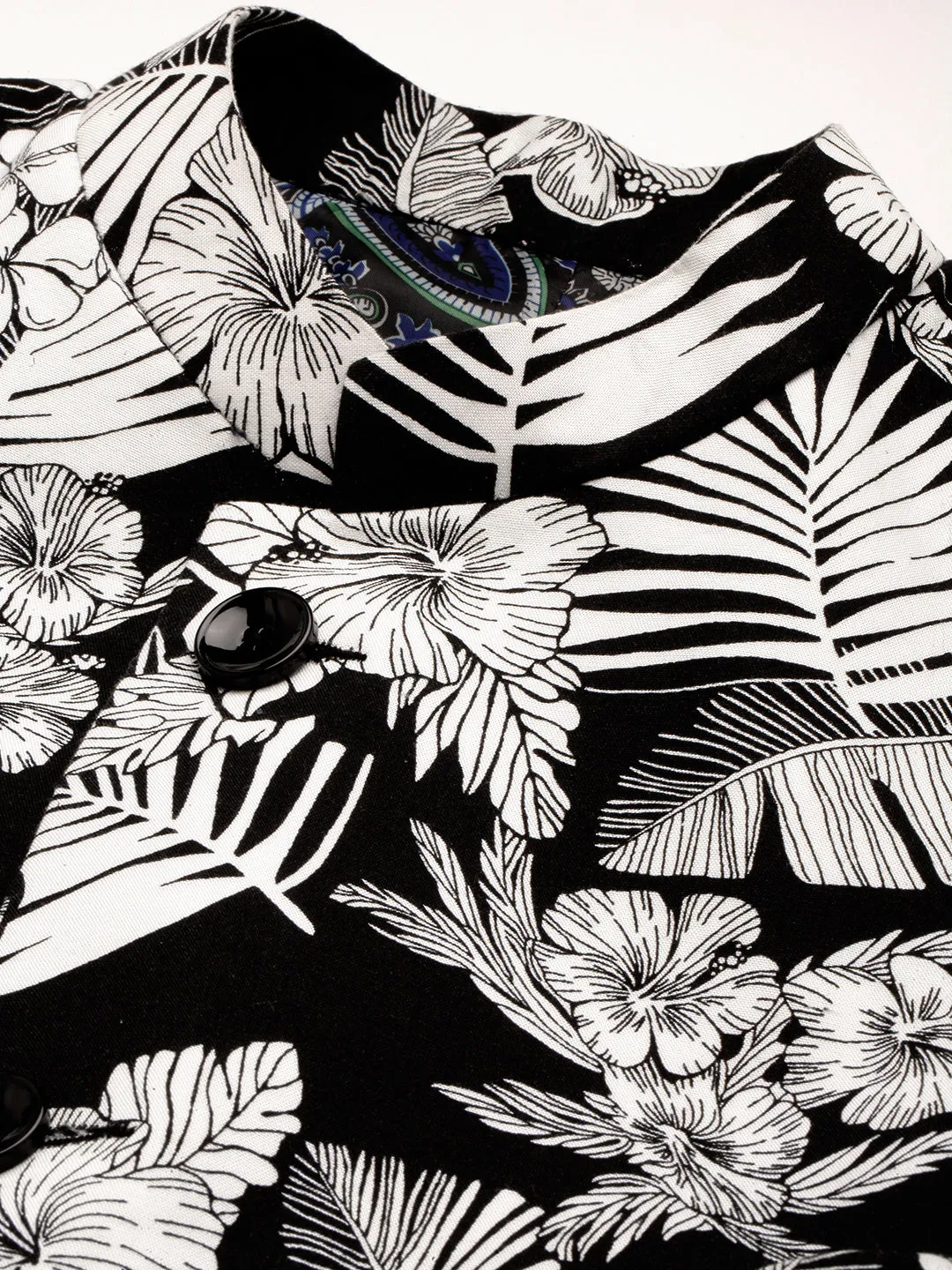 Men Black Printed Bandhgala Blazer