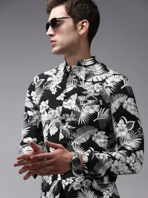 Men Black Printed Bandhgala Blazer
