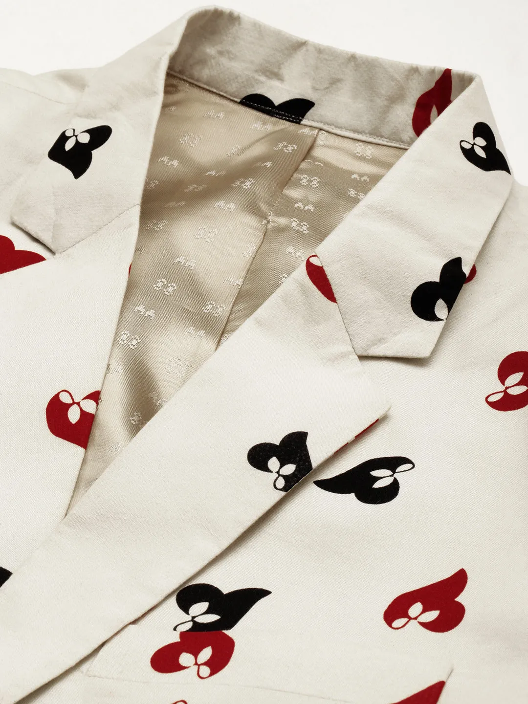Men Cream Printed Single-Breasted Blazer