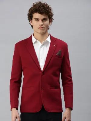 Men Maroon Solid Single-Breasted Slim-Fit Blazer