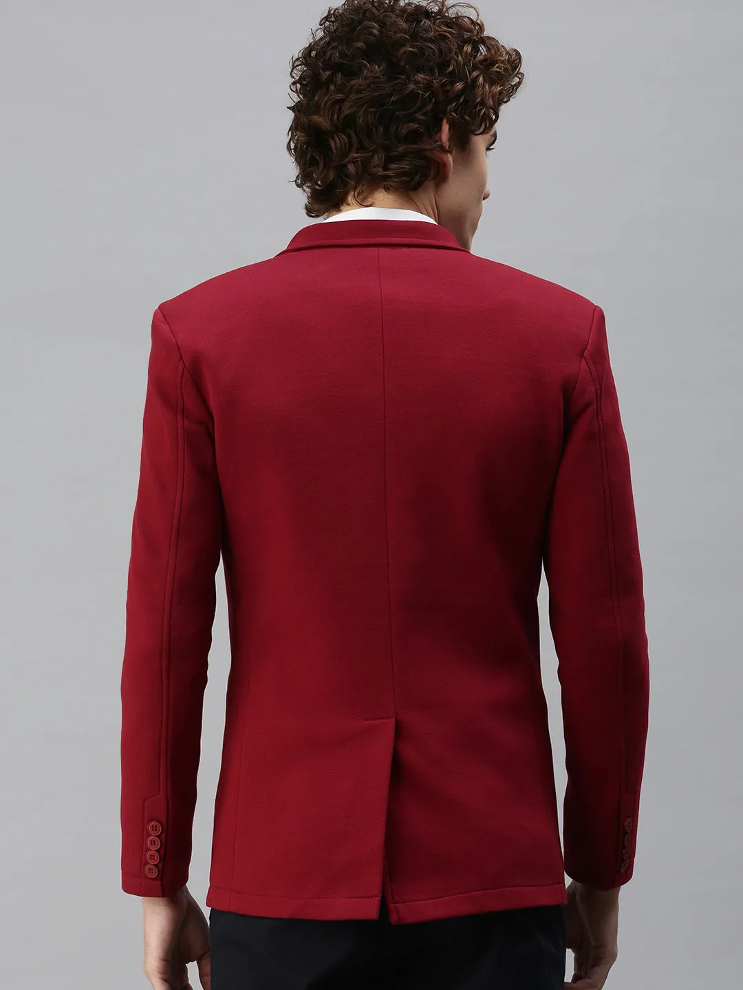 Men Maroon Solid Single-Breasted Slim-Fit Blazer