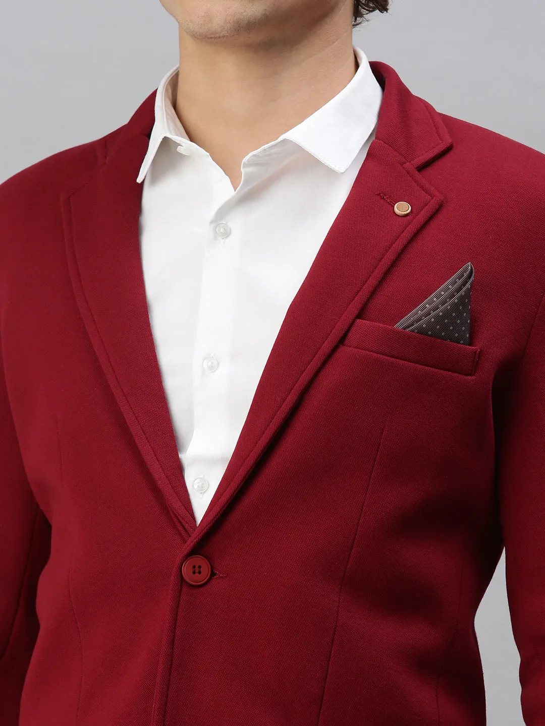 Men Maroon Solid Single-Breasted Slim-Fit Blazer