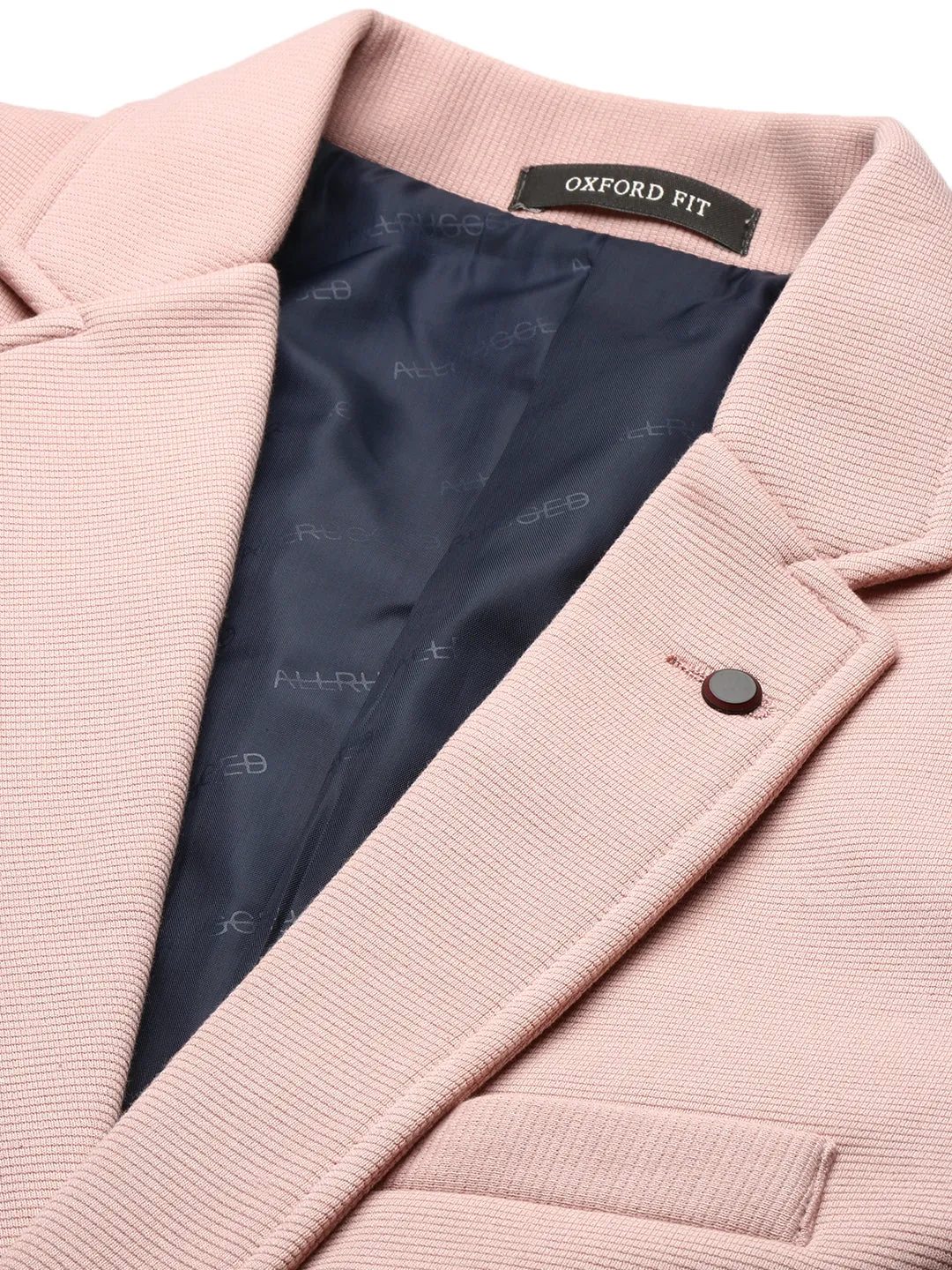 Men Peach Notched Lapel Collar Single-Breasted Corduroy Slim-Fit Blazer