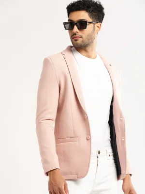 Men Peach Notched Lapel Collar Single-Breasted Corduroy Slim-Fit Blazer