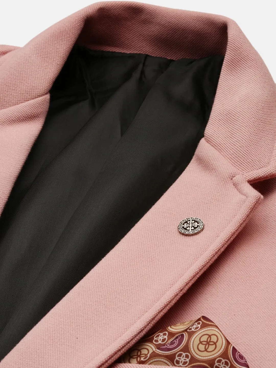 Men Peach Slim-Fit Single-Breasted Notched Lapel Collar Casual Blazer