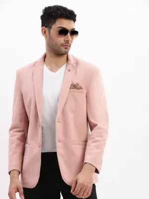 Men Peach Slim-Fit Single-Breasted Notched Lapel Collar Casual Blazer