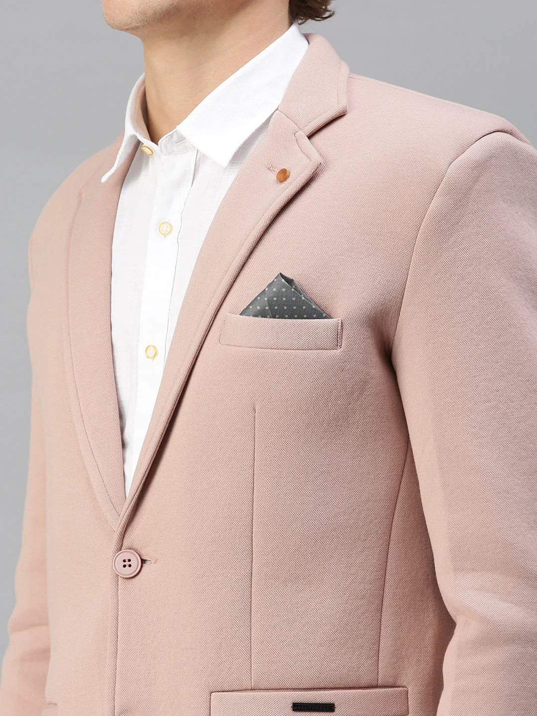 Men Pink Solid Notched Lapel Single-Breasted Slim-Fit Blazer