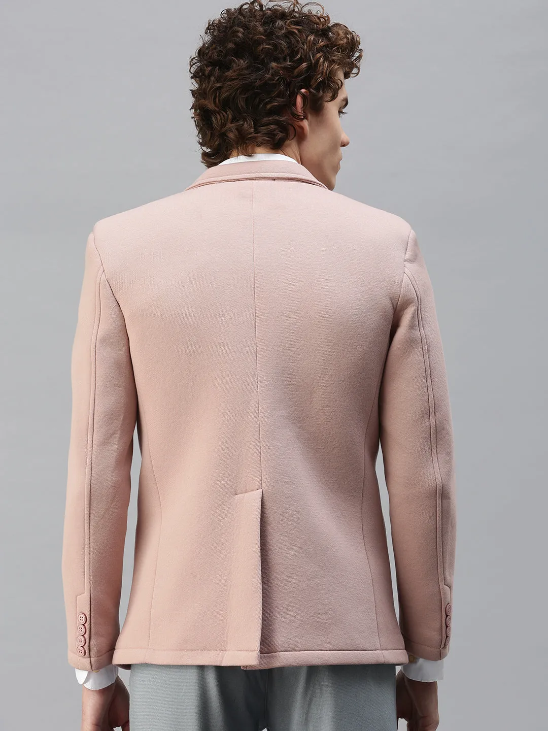 Men Pink Solid Notched Lapel Single-Breasted Slim-Fit Blazer