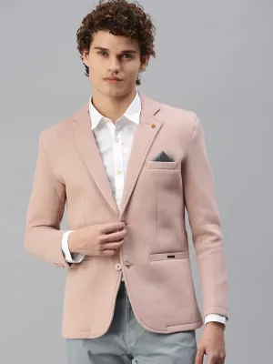 Men Pink Solid Notched Lapel Single-Breasted Slim-Fit Blazer