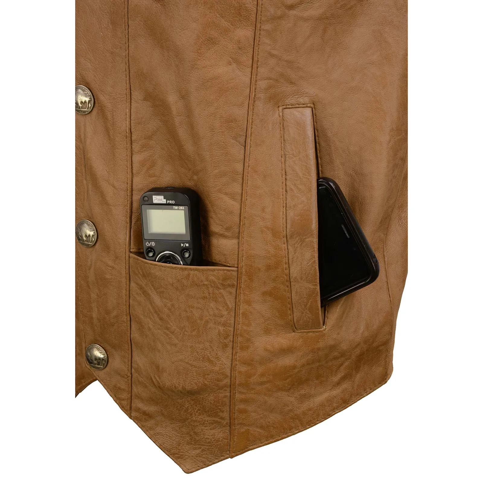 Milwaukee Leather LKM3702 Men's Saddle Leather Classic V-Neck Western