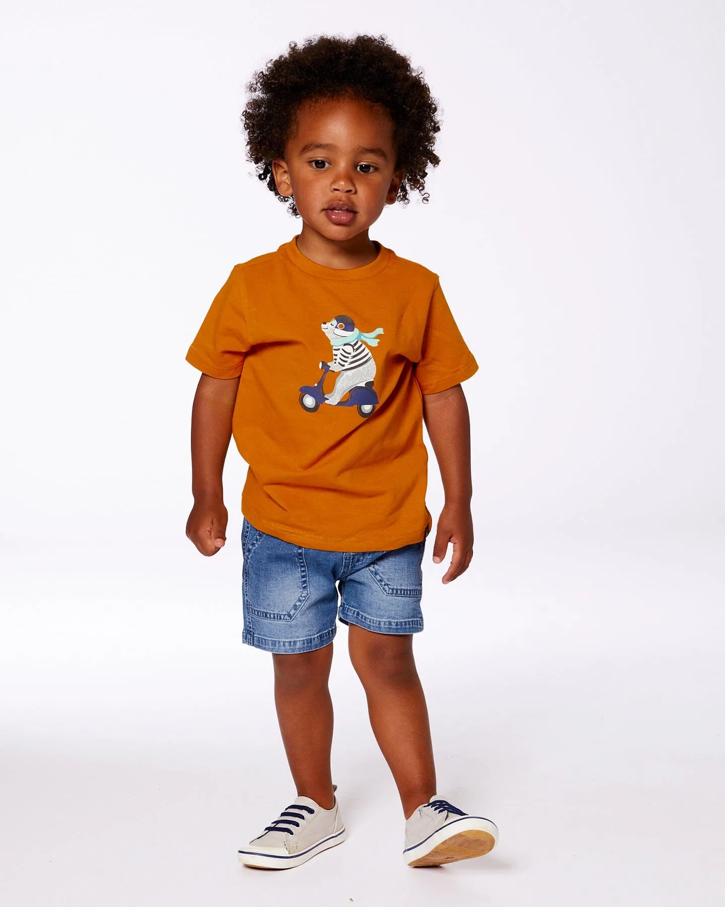 Organic Cotton Tee Vibrant Orange And Blue Vespa