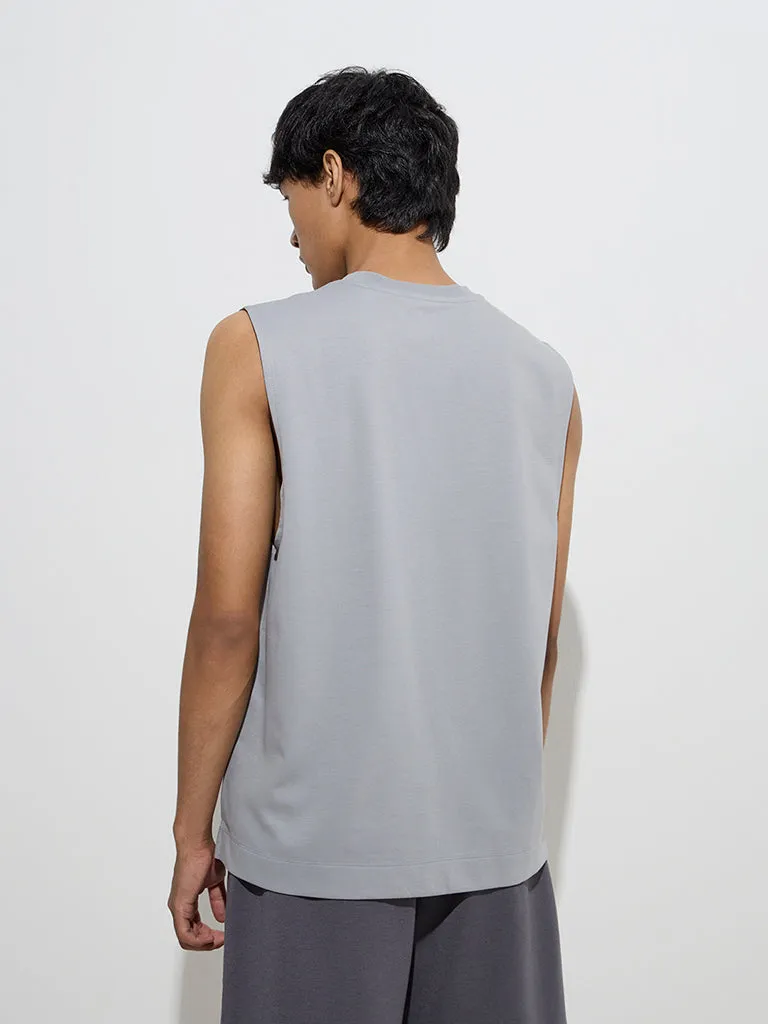 Studiofit Light Grey Printed Relaxed-Fit T-Shirt
