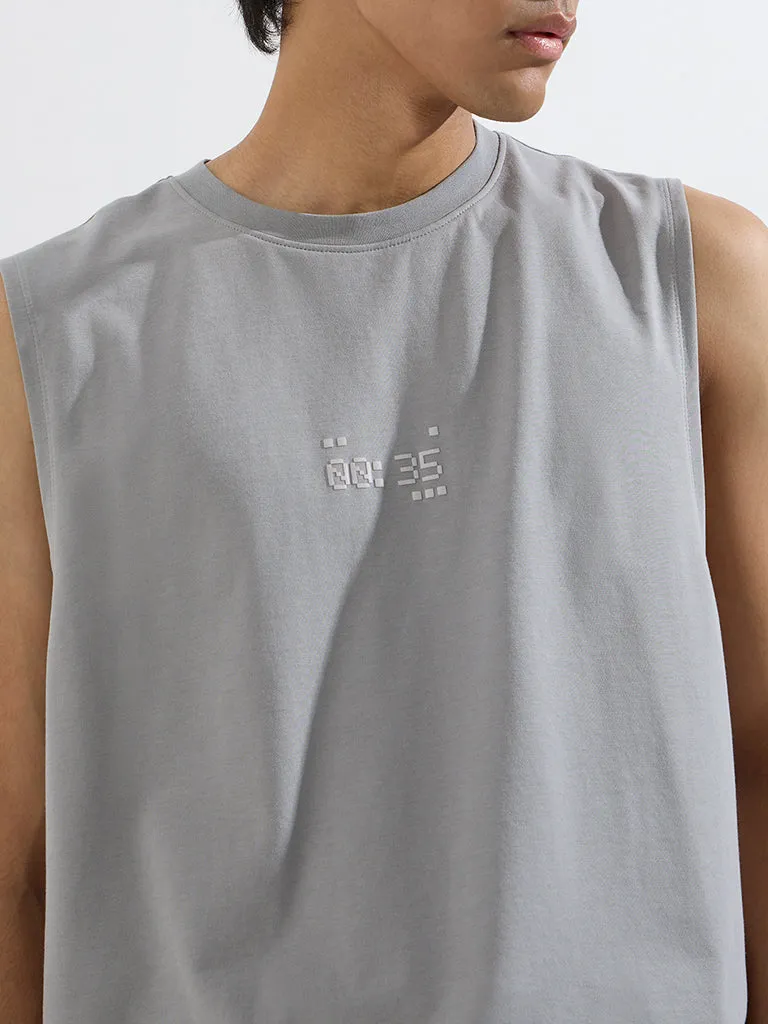 Studiofit Light Grey Printed Relaxed-Fit T-Shirt