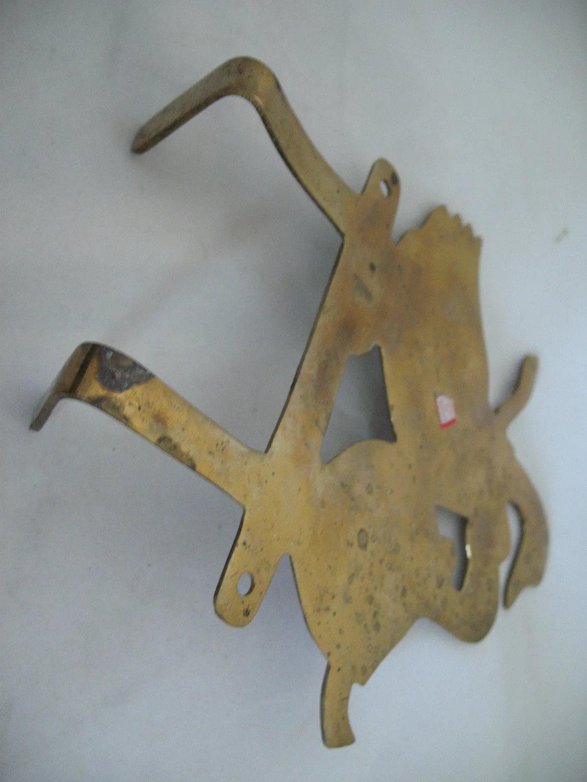 VINTAGE Old BRASS METAL Enamel DUCK GOOSE GEESE DUCKLING Wall Hanging Hook Hang